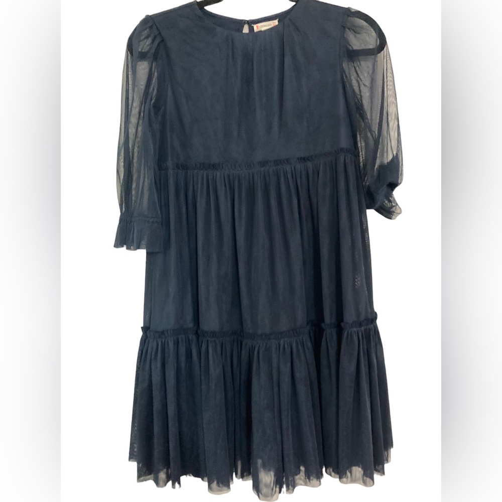 J crew Crew Cuts Size 10 Navy Blue Girls Dress. Ruffle bottom